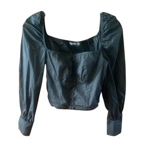 Nasty Gal Black Puff Sleeve Crop Top Blouse